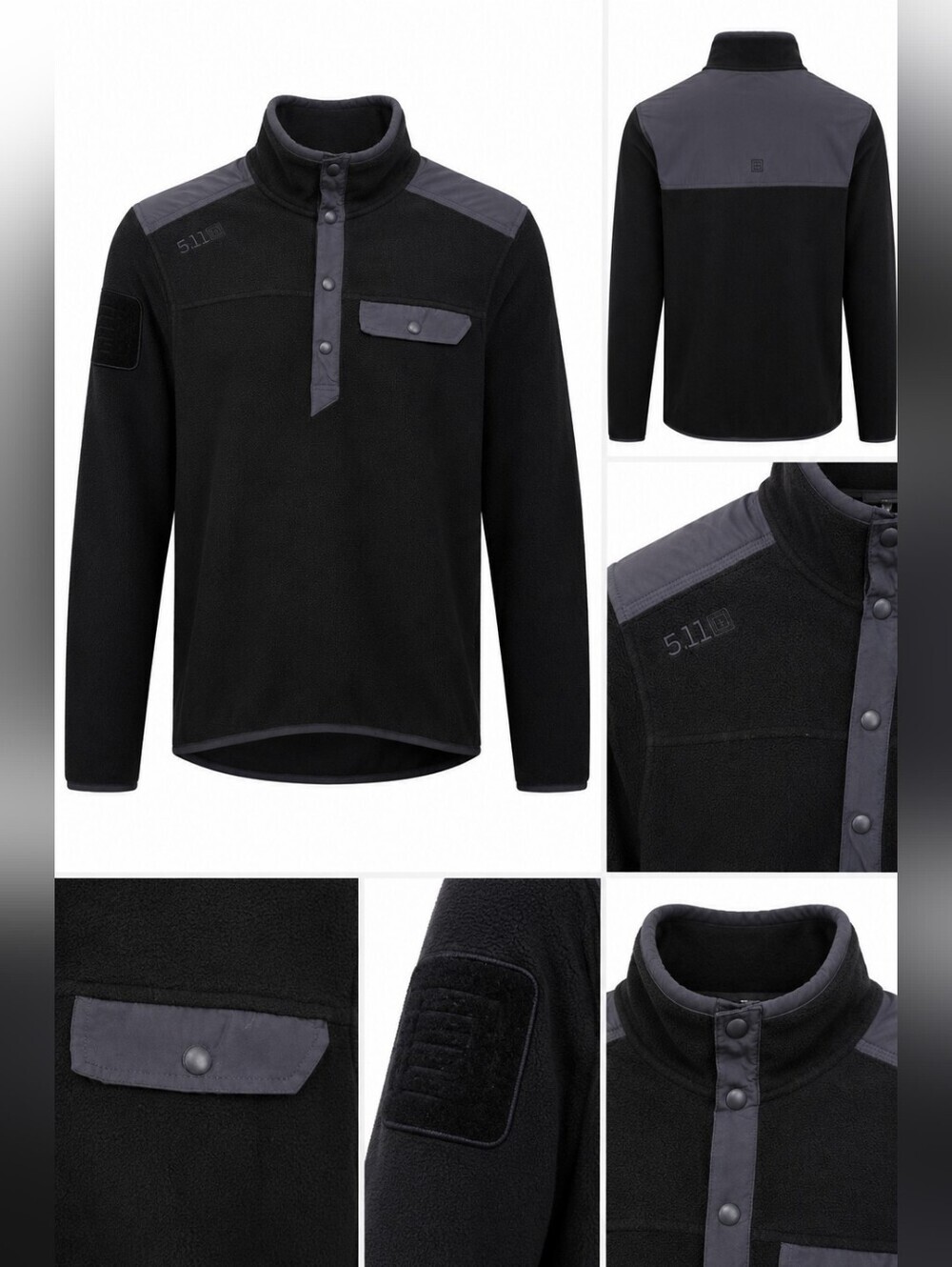 5.11 Tactical Fleece Pullover Jacket Men's Black Gray Snap Neck Size XL.